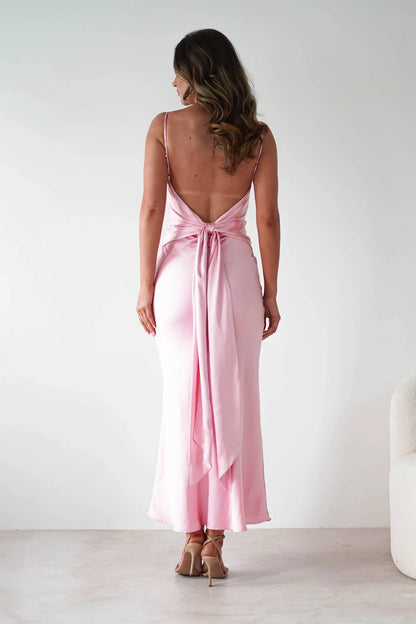 EtherealBe Sexy Satin Halter Dress in Olive Green