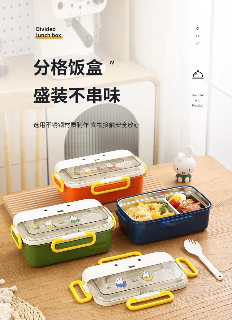 Kawaii Miffy Stainless Steel Divided Lunch Box Water Heated Student Lunch Box Cartoon Children's Lunchbox Christmas Gift Toys