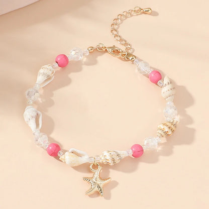 EtherealBe Bohemian Beach Bracelet with Shells, Pink Beads, and Starfish Charm for Summer Style