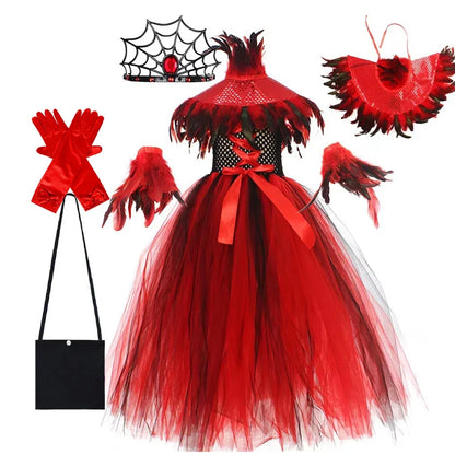 Halloween Vampire Costume for Girls Devil Witch Gothic Puffy Mesh Clothes Demon Vampires Queen Cosplay Carnival Party Dress