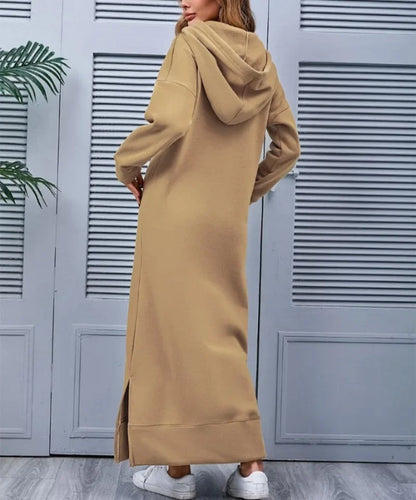 Autumn and Winter New Loose Size Knitted Hooded Long Dress Plush Casual Fashion Dress Large Pocket Skirt Women's Wear