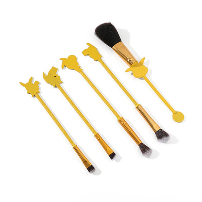 5pcs/set Pokemon Pikachu Makeup Brushes Powder Foundation Blush Cartoon Cosmetic Brush Pocket Monster Beauty Make Up Tools Kit