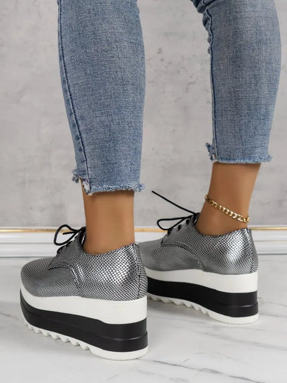 Women's Platform Wedge Heeled Shoes Casual Lace Up Outdoor Shoe Comfortable High Heel Sneakers Low Top Sneaker Thick Sole