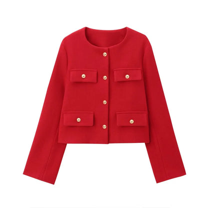 2025 New Woman Jackets Outerwears Long Sleeve Cropped Fashion Jacket for Women Button Short Coats Elegant Women's Coat