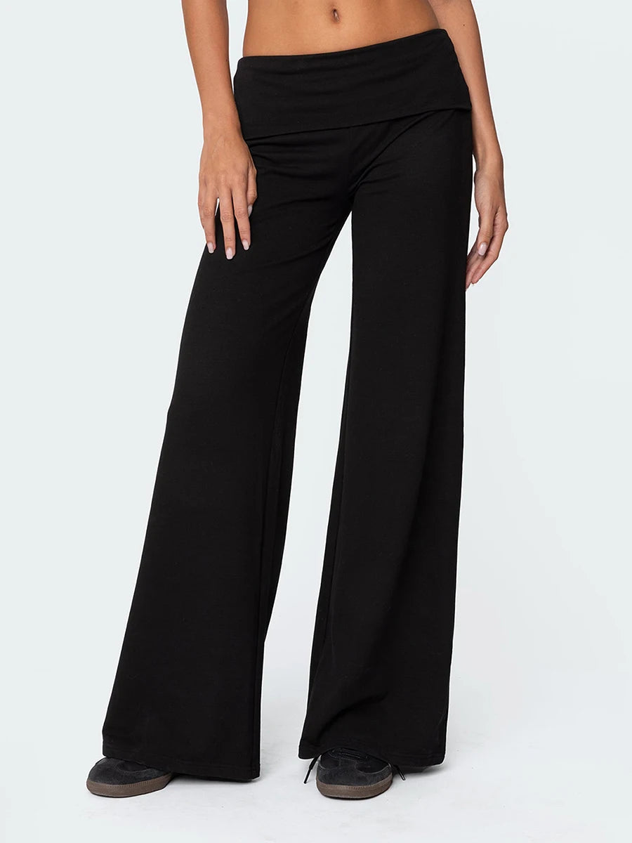Casual Wide Leg Sweatpants for Women Fold Over Low Rise Flare Yoga Lounge Pants Back to School Clothes for Teen Girls Outfits