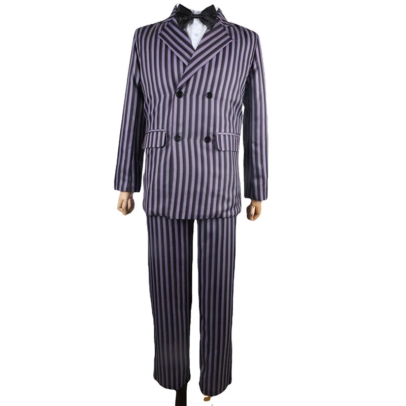 Gomez Addams Cosplay Anime Morticia Costume Dress Halloween Carnival Outfit Adult Kid Coat Shirt Pant Tie Suit Party Uniform