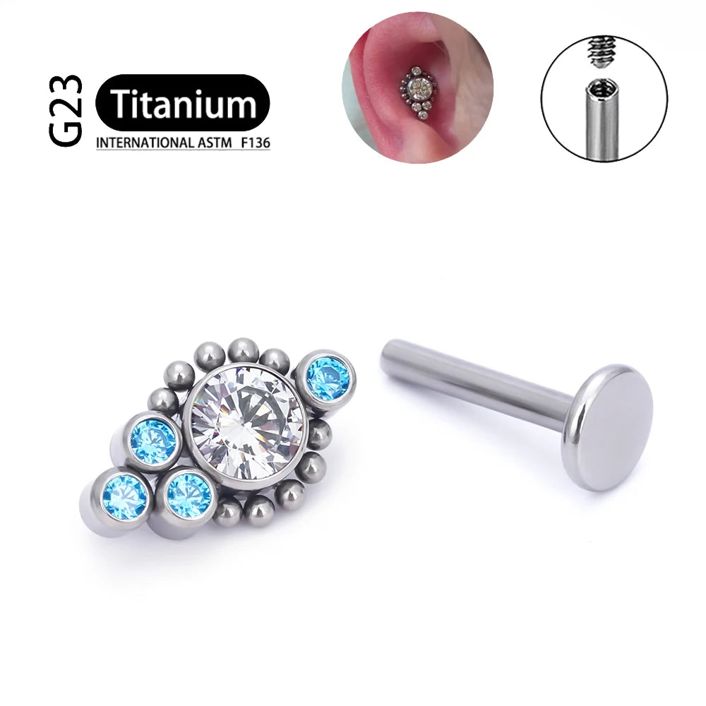 G23 Titanium ASTM F136 Cartilage Ear Studs Zircon Opal Agate Labret Lip Tragus Christmas Gift Piercing Jewelry For Women
