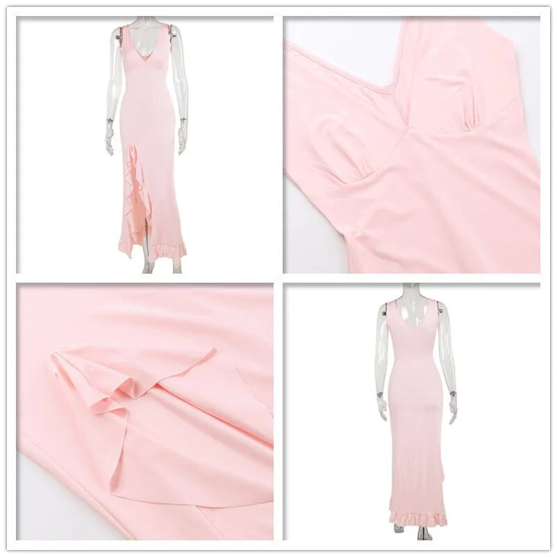 Avrilyaan Ruffle High Split Sexy Dress Women 2024 Robes Elegant Evening Summer Dress Backless Party Long Midi Dress Vestidos