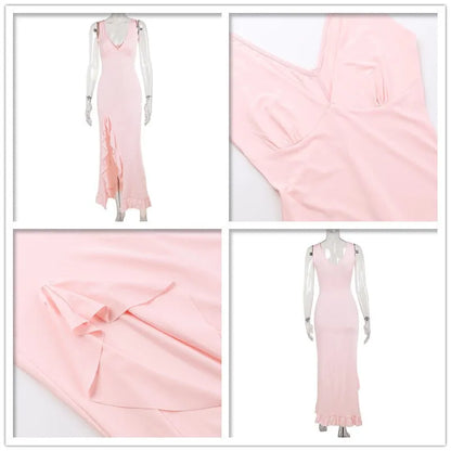 Avrilyaan Ruffle High Split Sexy Dress Women 2024 Robes Elegant Evening Summer Dress Backless Party Long Midi Dress Vestidos