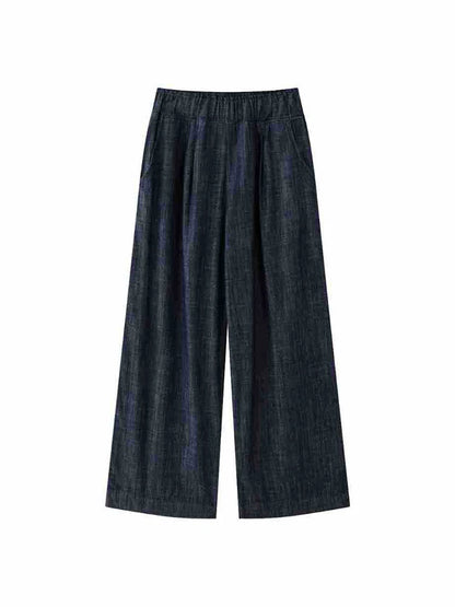 [LANMREM] Vintage Elastic High Waist Jeans For Women Straight Wide Leg Denim Pants Sunscreen Trousers 2024 Summer New 26D9421