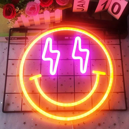 Smiley Face Neon Sign  Pink Neon Sign Led Sign for Bedroom Wall Room Bar Home Man Cave Decoration