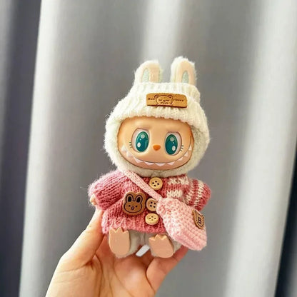Labubu Sitting Party Dolls Cute Mini Plush Toy with Easter Bunny Sweater Outfit Labubu Series I II Collectible Doll Clothing