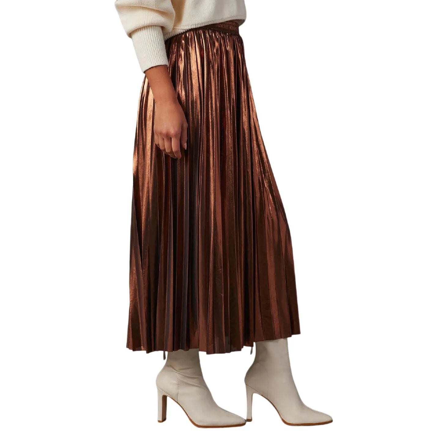 Silver A Line Skirts Hot Stamping Shiny Pleated High Waist Pleated Skirt Anti Permeability Length Autumn Shinny Korean Bottoms