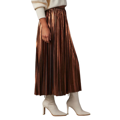 Silver A Line Skirts Hot Stamping Shiny Pleated High Waist Pleated Skirt Anti Permeability Length Autumn Shinny Korean Bottoms