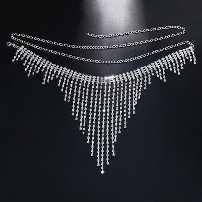 Sexy Rhinestone Bra And Thong Set For Women Bikini Nightclub Prom Body Chain Mesh bra tassel Underwear Hollow Jewelry