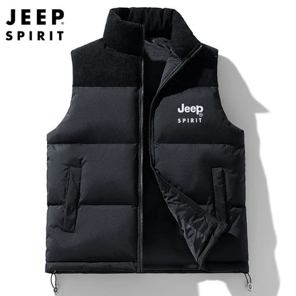 Jeep Spirit Men's Vest Autumn and Winter Stand Collar Sleeveless Warm Windproof Vest Fashion Sports Casual Vest Jack