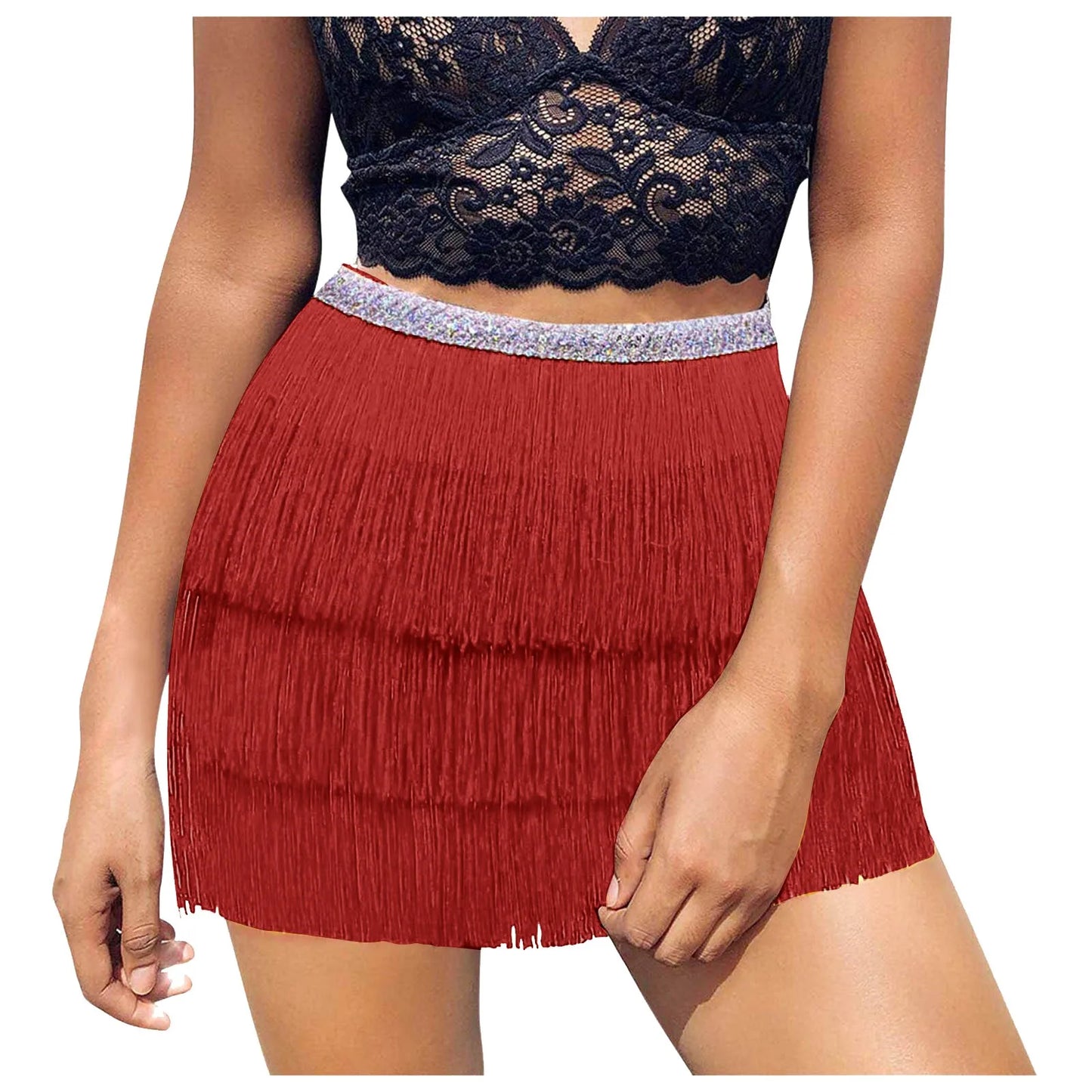 Multilayer Tiered Fringe Latin Dance Skirt Tassel Samba Rumba Tango Ballroom Lesson Dancewear Stage Rave Outfit Party Skirt