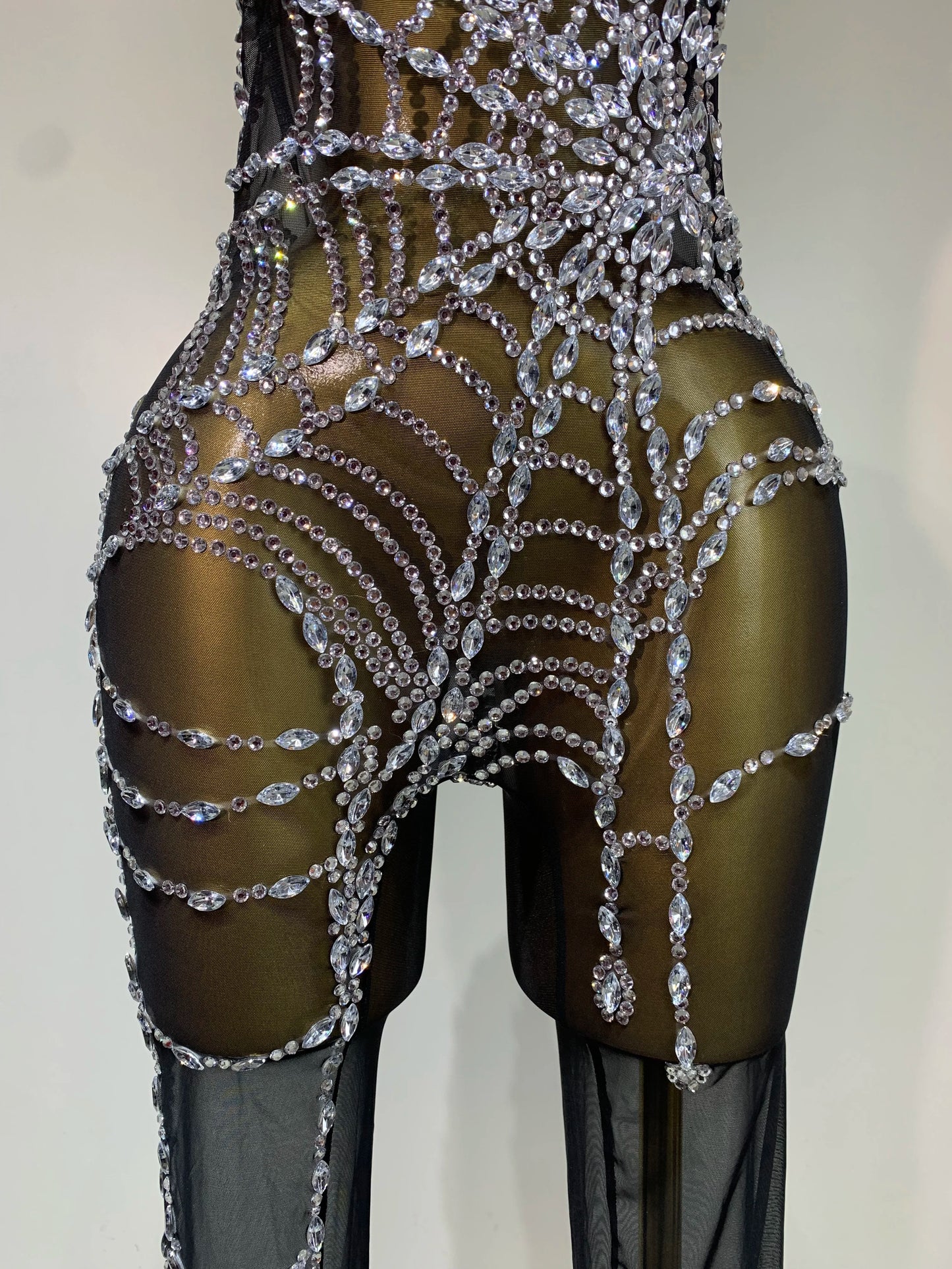 STOCK Sparkly Diamond Women Sexy Mesh Jumpsuit Nightclub Bar Party Show Gogo Dancer Clothing Drag Queen Outfit Stage Costume