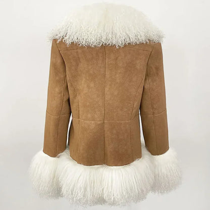 Autumn Winter Women Coat Real Natural Mongolia Sheep Fur Turn-down Collar New Fashion Jacket Thick Warm Casual Overwear