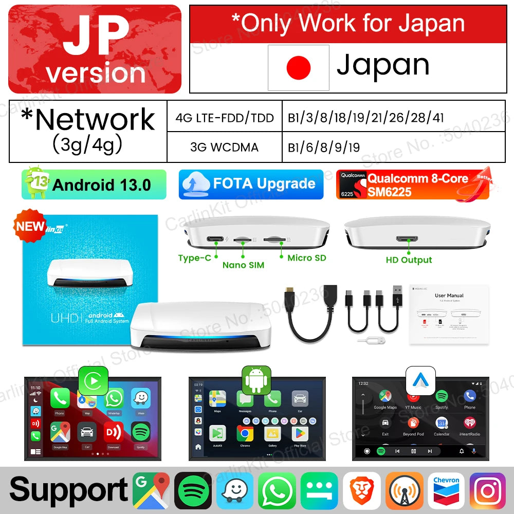 HDMI CarlinKit 8G+128G CarPlay Ai Box Android 13.0 Wireless Android Auto&CarPlay SM6225 Qualcomm 8-Core For Netflix Smart TV Box