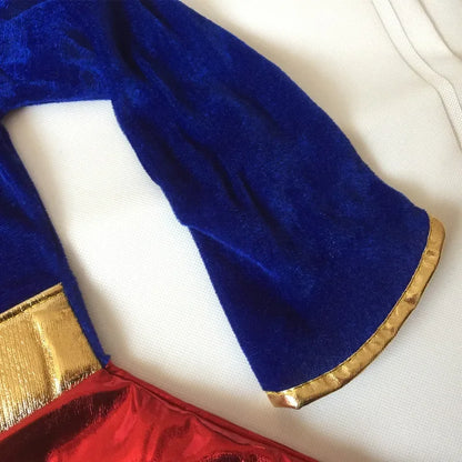 EtherealBe Superwoman dress cosplay costume featuring vibrant blue and red fabric with gold accents