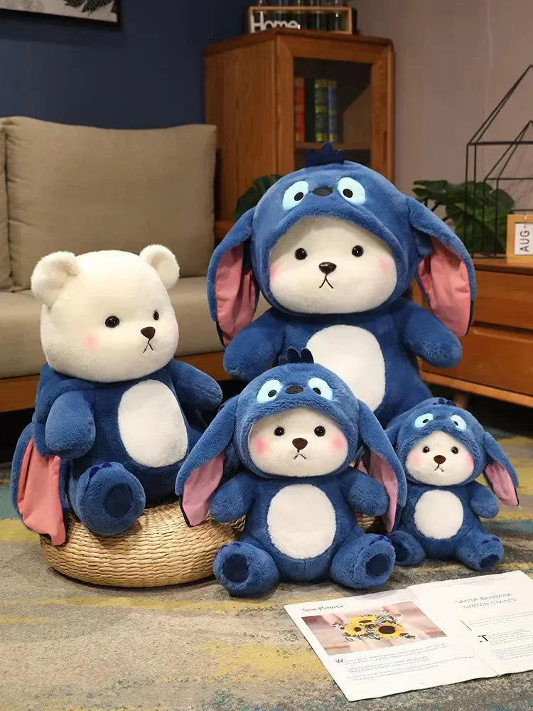 26cm/40cm Cute Bear Turn Into Disney Stitch Plush Toys Lovely Soft Stuffed Cartoon Animals Dolls For Birthday Christmas Gift
