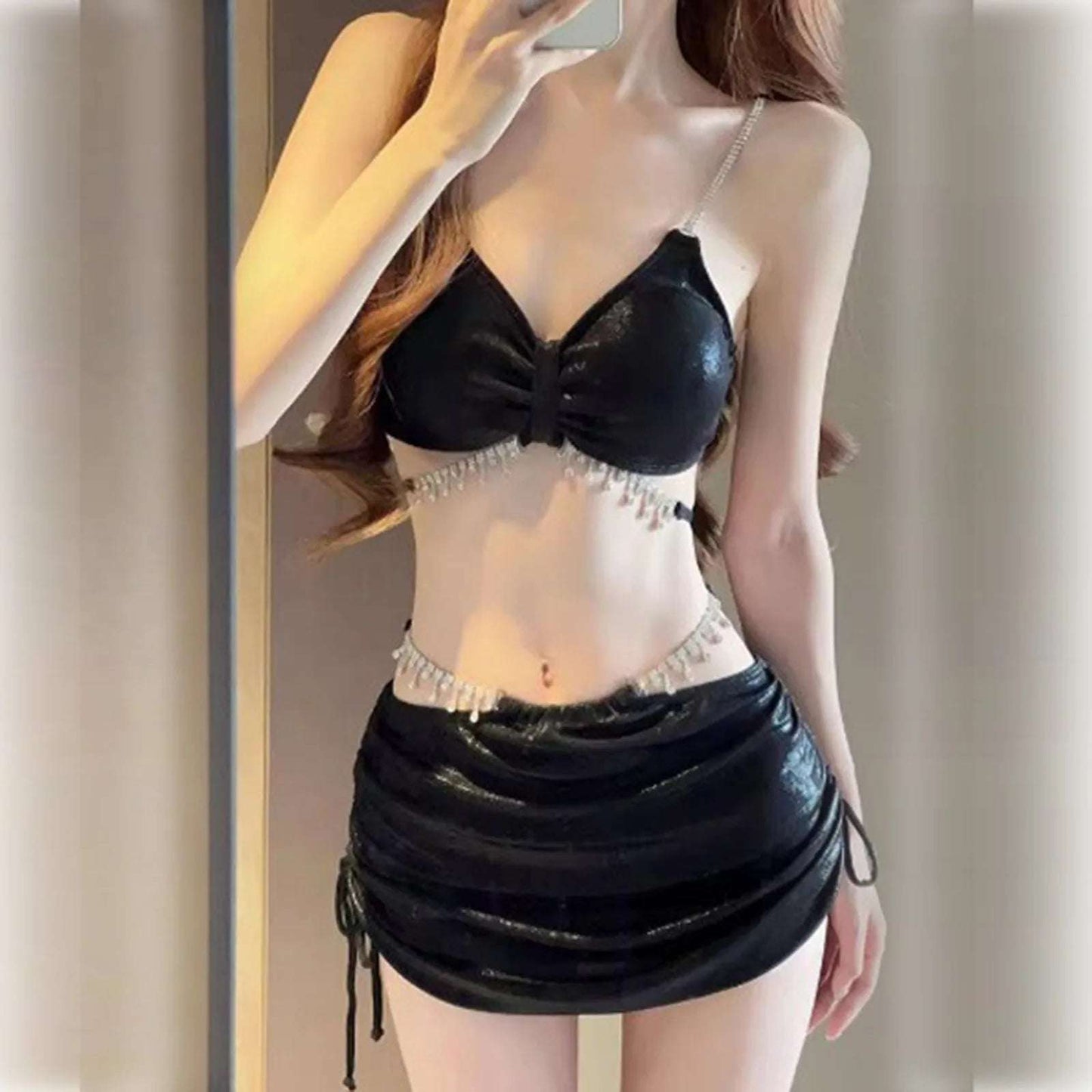 Summer Beach 3 Piece Thongs Bikinis Set With Pareo Skirt Women's Korean Luxury Swimsuit 2024 Resort Look Sexy Bikini Swimsuit