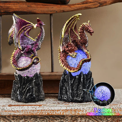 7 Color Change Lava Resin Base Dragon Statues Luminescent Dinosaur Holy Dragon Battle Dragon Home Desktop Sculpture Kids Gifts