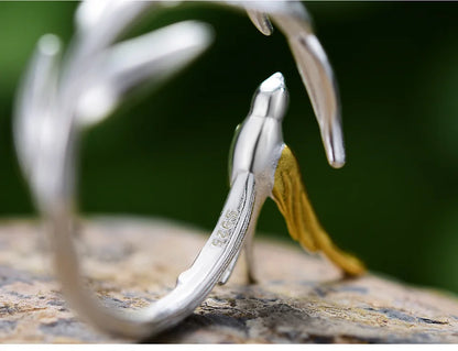 Lotus Fun 18K Gold Swallow Willow Branch Unusual Asymmetrical Rings for Women Real 925 Sterling Silver Original Fine Jewelry