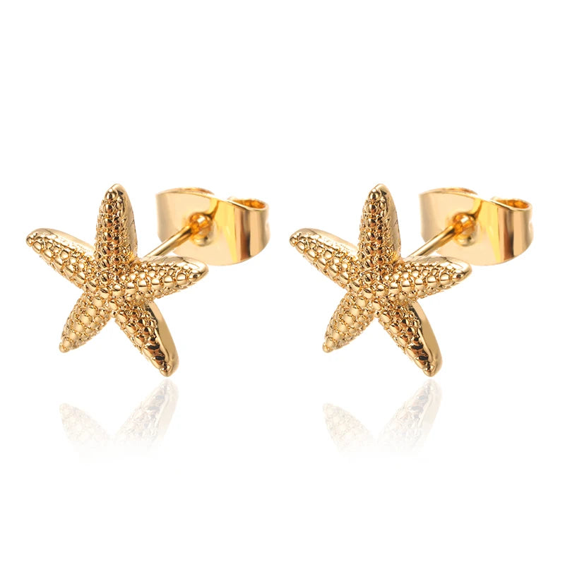 Geometric Fashion Temperament Casual Starfish Stud Earrings For Women Stainless Steel Earrings Female Summer Jewelry Gift
