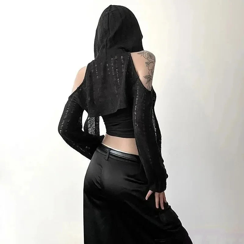 EtherealBe long sleeve lightweight cover up for women in black with open back design