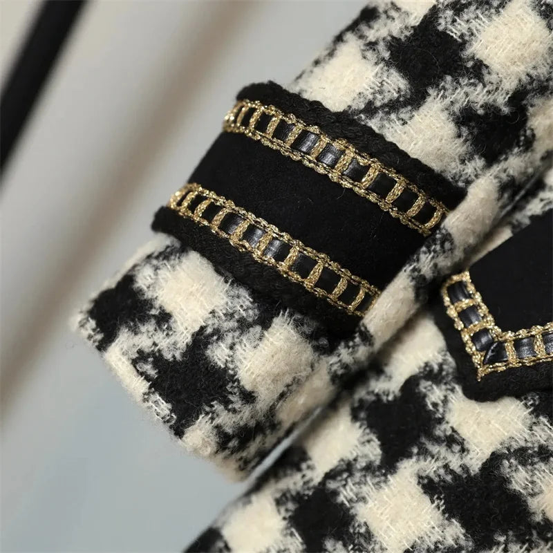 Woolen Coat Women Winter New Double-Breasted Mid-Long Plaid Woolen Windbreaker Fashion Pocket Belt Outwear Wool Coats Female