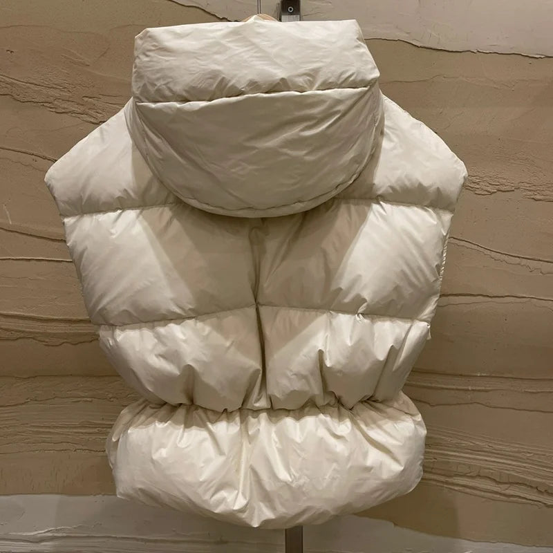 Stand Collar Sleeveless Down Cotton Jacket Women's Autumn Winter New  Loose Warm Hooded  Short Waistcoat Outwear Female