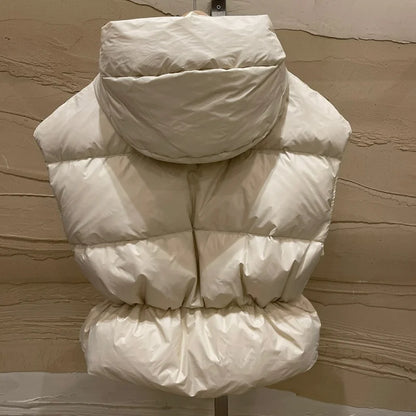 Stand Collar Sleeveless Down Cotton Jacket Women's Autumn Winter New  Loose Warm Hooded  Short Waistcoat Outwear Female