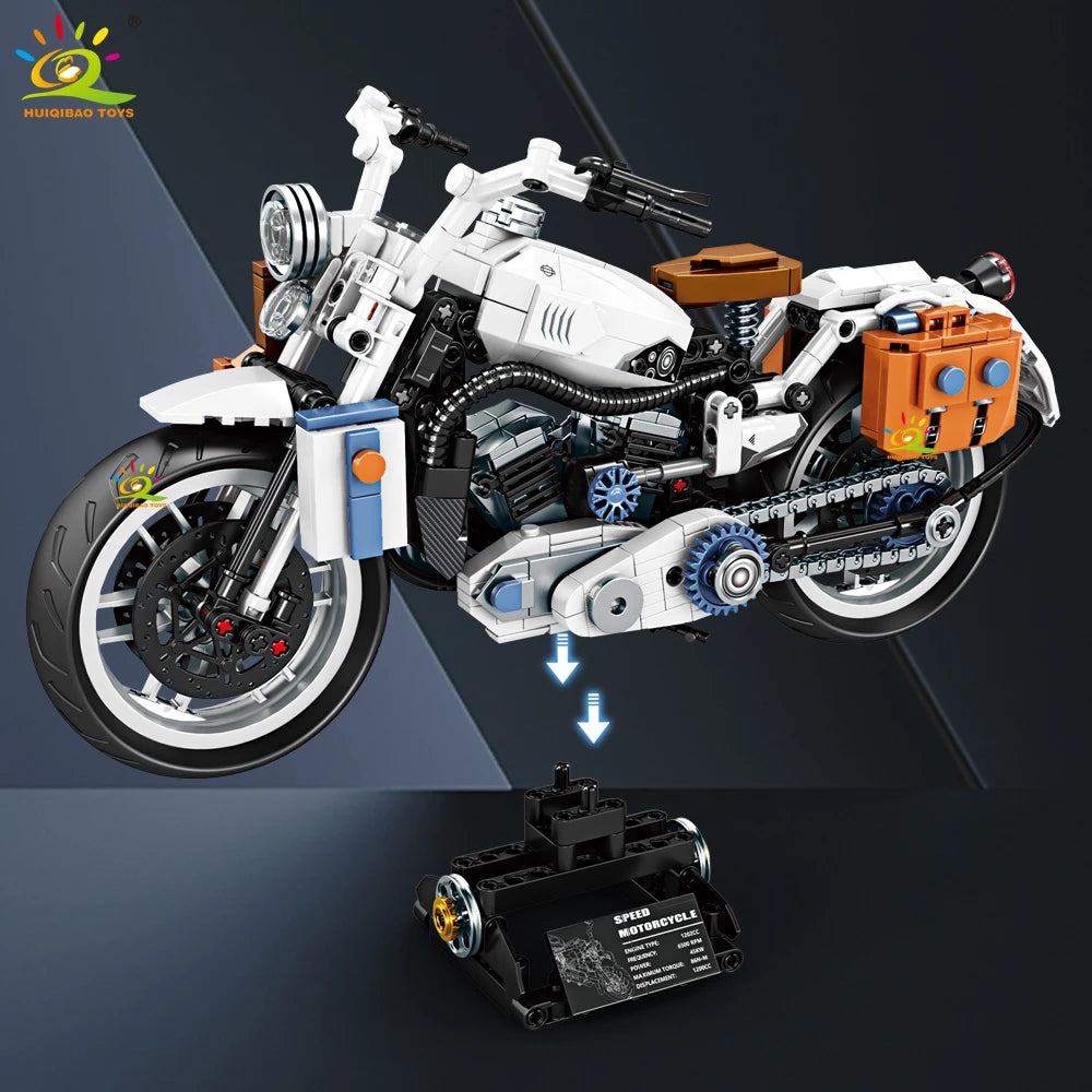 HUIQIBAO 808PCS MOC Technial Motorbike Building Model Blocks City Moto Racer Bricks Toy for Kids Boy Children Adult Car Set