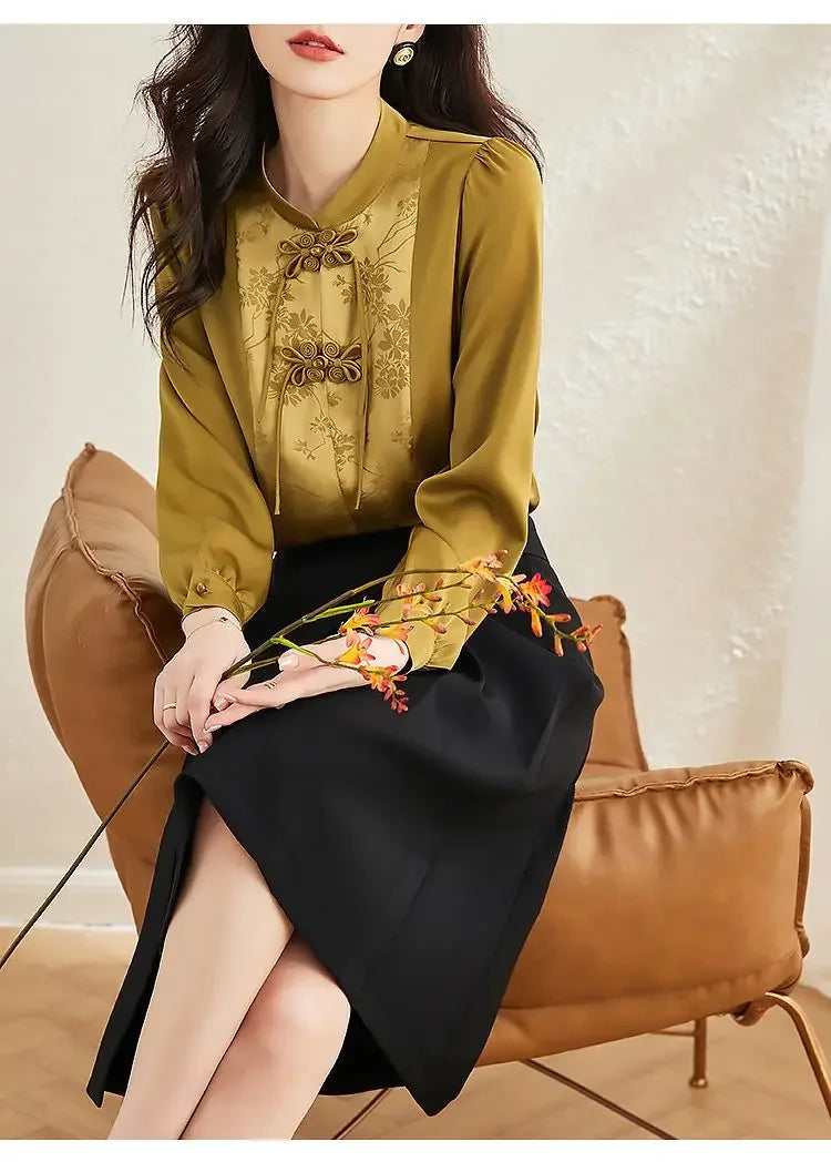 Early Spring Tops for Women Shirts for Spring Wear 2025 New French Temperament New Chinese Puff Sleeve Cardigan
