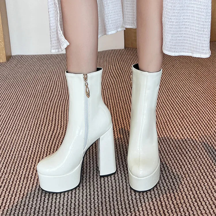 Autumn Winter 2025 New Super High Heels Zipper White Ankle Boots for Women Round Head Casual Party Versatile Platform Shoes 43