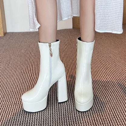 Autumn Winter 2025 New Super High Heels Zipper White Ankle Boots for Women Round Head Casual Party Versatile Platform Shoes 43