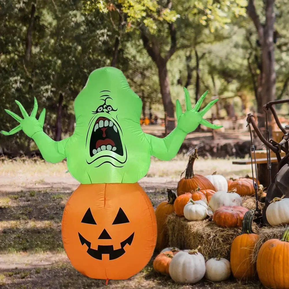 5FT Halloween Inflatable Toy Green Headed Ghost Pumpkin Inflatable Air Model 1.5m Inflatable Air Model Courtyard Decoration Prop