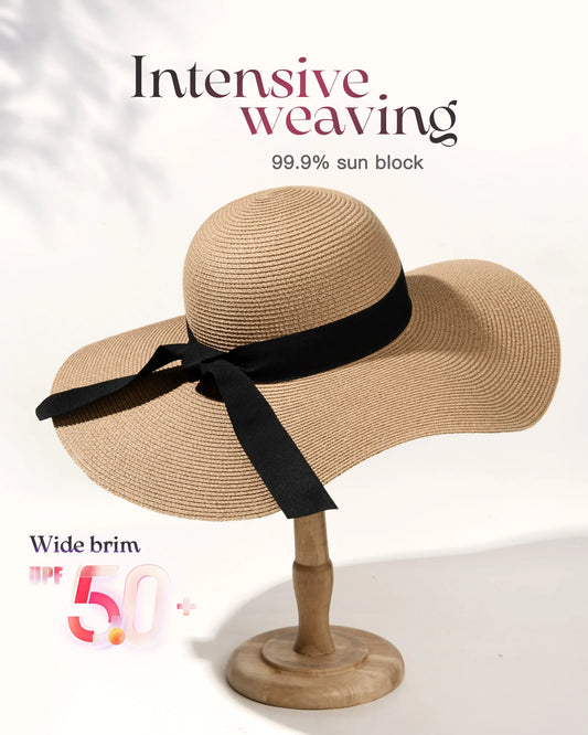 FURTALK Summer Beach Hat Women Large Straw Hat Big Brim Sun Hats UV Protection Foldable Roll Up Floppy Cap chapeu feminino 2020
