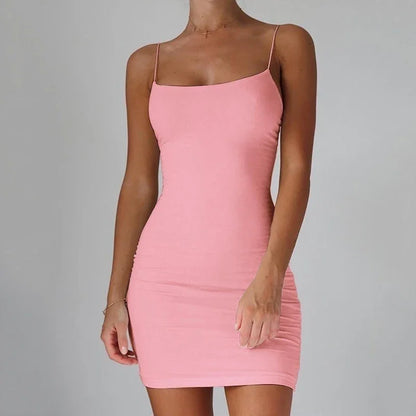 Summer Spaghetti Strap Mini Dress 2025 Women Sexy Bodycon Club Party Dresses Short Female Camisole Solid Black Sheath Sundress
