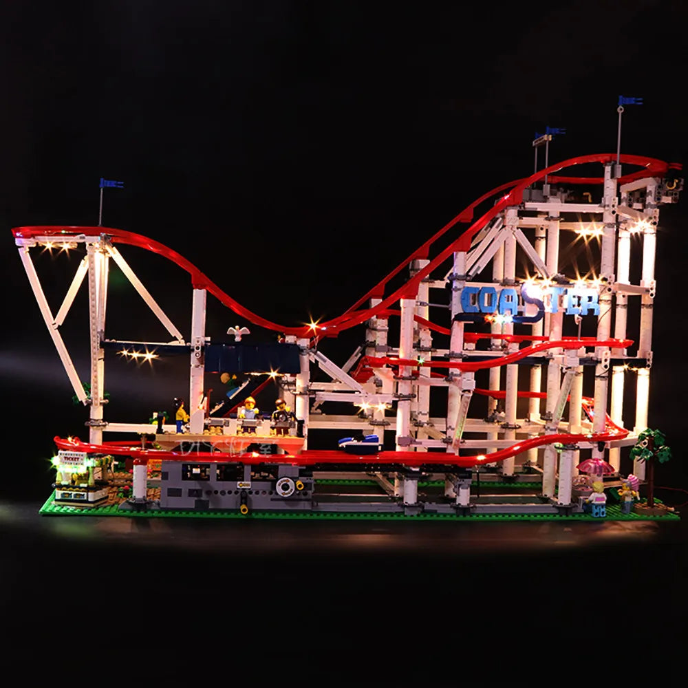 Led Lights With Motor Roller Loop Coaster Building Blocks Moc 10261 10303 10247 10257 Display Kid Toys Birthday Christmas Gifts