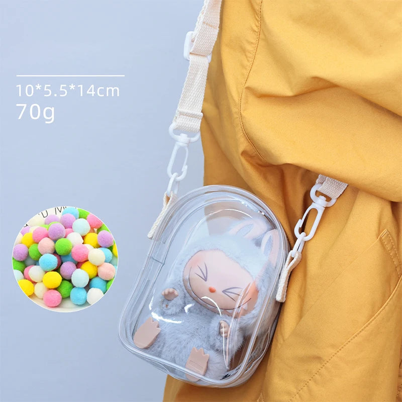 Labubu Protect Case Creative Transparent Colored Ball 15cm Labubu Sitting Party Protection Shoulder Bag Pain Bag PVC Storage Bag