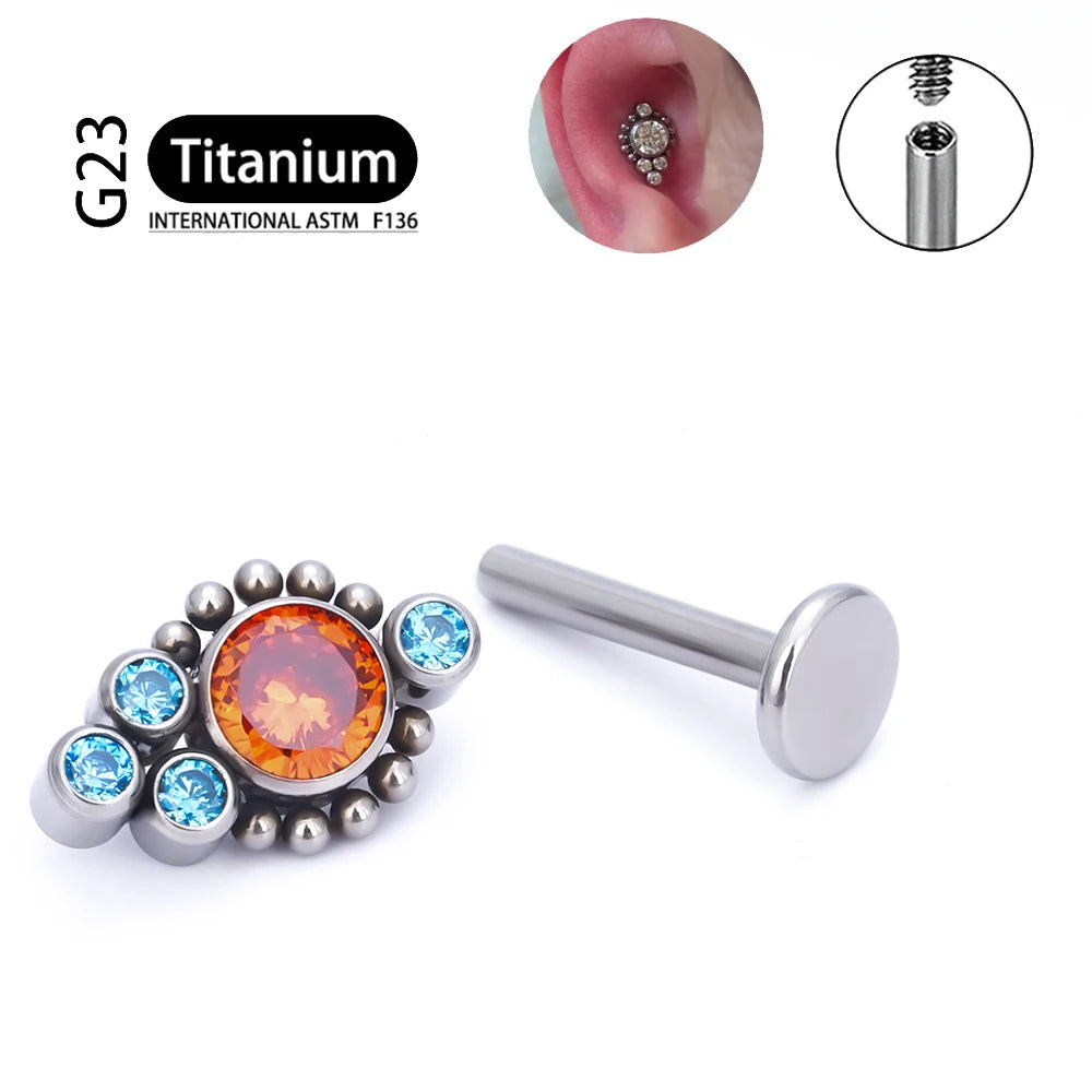 G23 Titanium ASTM F136 Cartilage Ear Studs Zircon Opal Agate Labret Lip Tragus Christmas Gift Piercing Jewelry For Women