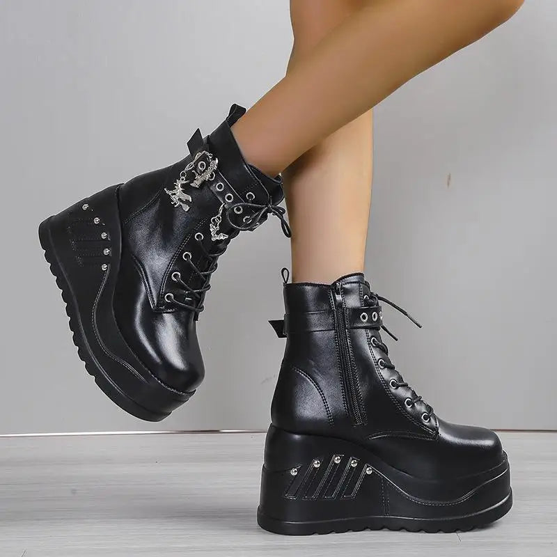 2025 New Boots for Women Fashion Hot Sale Punk Goth Platform Heels Wedge Women's Boots Casual Goth Punk Size 43 Women's Shoes