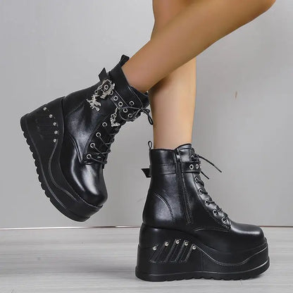2025 New Boots for Women Fashion Hot Sale Punk Goth Platform Heels Wedge Women's Boots Casual Goth Punk Size 43 Women's Shoes