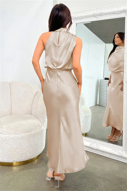 Summer Luxury Sleeveless Silk Satin Long Dress Women Elegant Off Shoulder Celebrity Evening Dress Partywear Lady Trumpet Dress