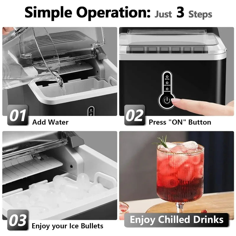 KUMIO Ice Makers Countertop, 9 Thick Bullet Ice Ready in 6-9 Mins,26.5 Lbs in 24Hrs,Portable Ice Maker with Scoop and Basket