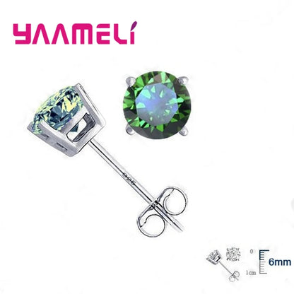 Classic CZ Crystal Stud Earrings 925 Sterling Silver Color for Women Men Unisex Gift AAA Cubic Zircon Wedding Party Jewelry