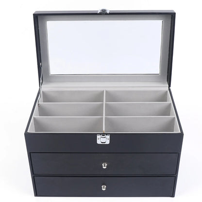 /24 Grid Jewelry Collection Storage Holder Box Leather Watch Glasses Display Case Sunglasses Storage Holder
